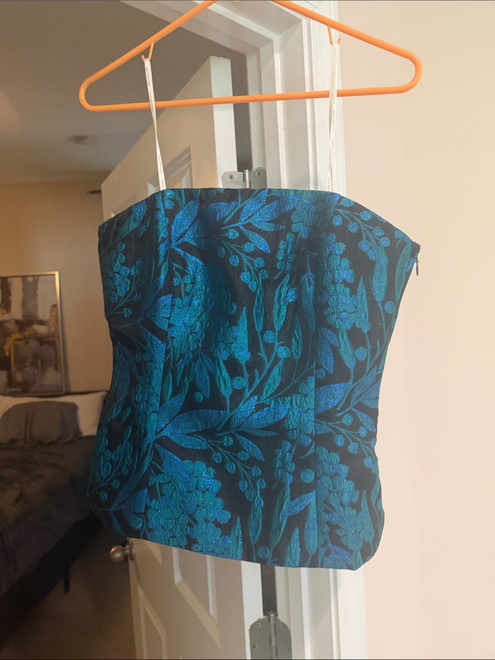 Lilly Pulitzer Teal Floral Strapless Jacquard Camisole